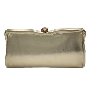 Vintage Gold Fabric Lame Metallic Clutch Evening Handbag With Chain